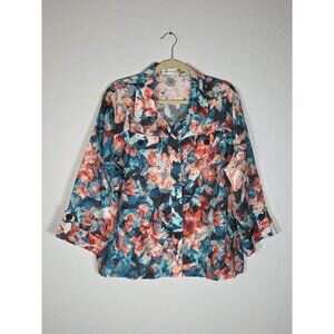 Draper’s & Damon’s Shirt Jacket Size XL Floral Burnout Linen Blend Sheer